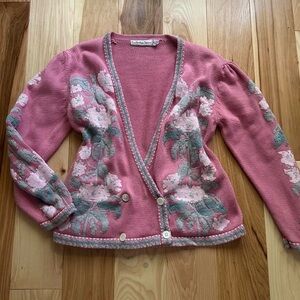 Vintage pink and green floral cardigan
